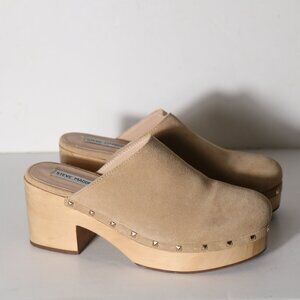 Steve Madden Brooklyn Wooden Platform Clog Womens 9.5 Beige Suede Boho Chunky